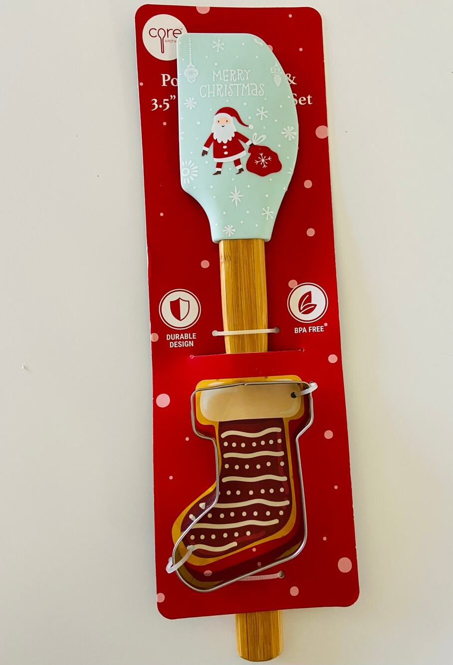 NEW Core Kitchen Santa Clause Spatula Christmas Stocking Cookie Cutter Bake Set